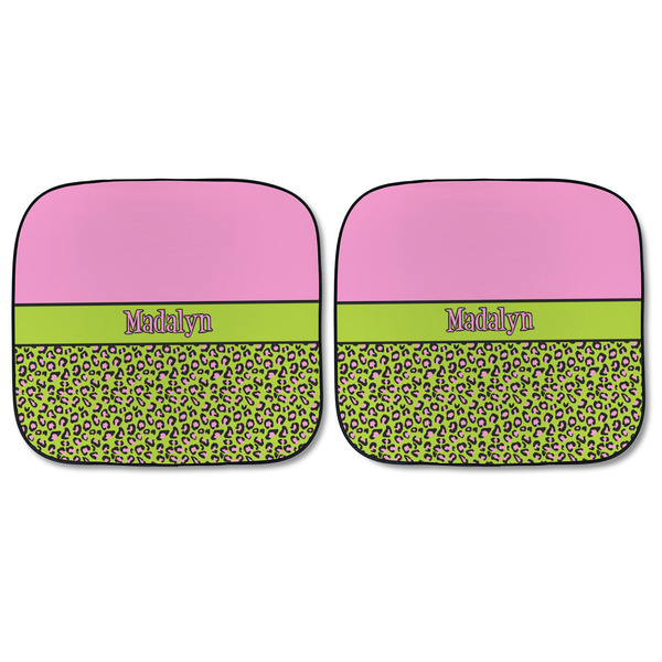 Pink & Lime Green Leopard Car Sun Shades - FRONT