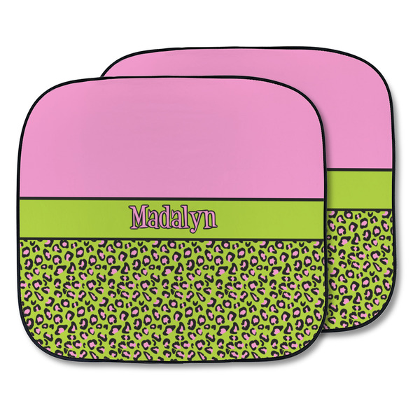 Custom Pink & Lime Green Leopard Car Sun Shade - Two Piece (Personalized)