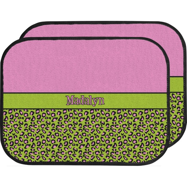 Custom Pink & Lime Green Leopard Car Floor Mats (Back Seat) (Personalized)