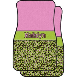 Pink & Lime Green Leopard Car Floor Mats (Front Seat) (Personalized)