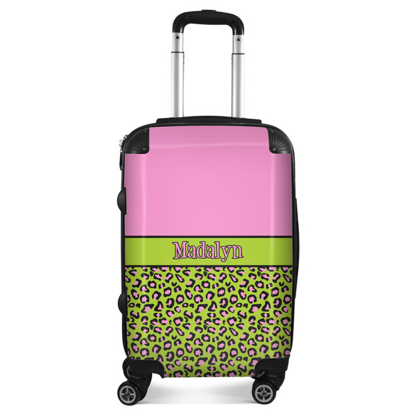 Custom Pink & Lime Green Leopard Suitcase (Personalized)