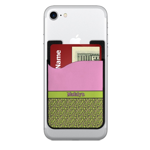 Custom Pink & Lime Green Leopard 2-in-1 Cell Phone Credit Card Holder & Screen Cleaner (Personalized)