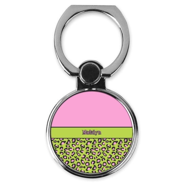 Custom Pink & Lime Green Leopard Cell Phone Ring Stand & Holder (Personalized)