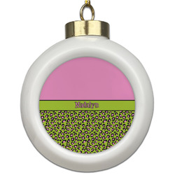 Pink & Lime Green Leopard Ceramic Ball Ornament (Personalized)