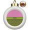 Pink & Lime Green Leopard Ceramic Christmas Ornament - Poinsettias (Front View)