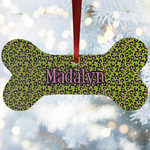 Pink & Lime Green Leopard Ceramic Dog Ornament w/ Name or Text