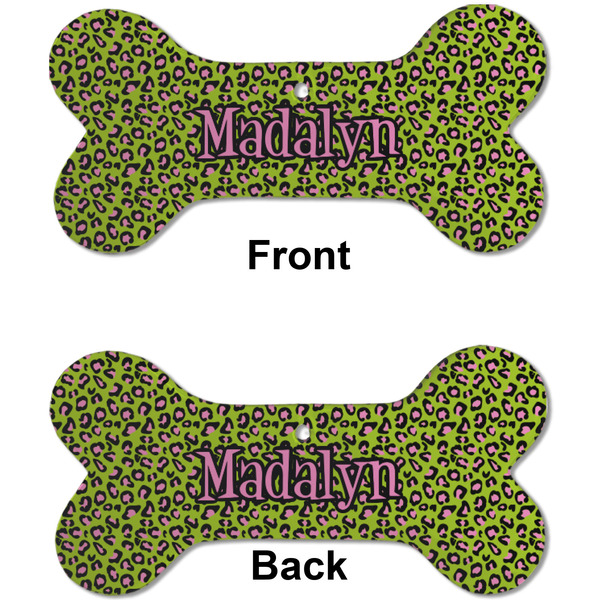 Pink & Lime Green Leopard Ceramic Flat Ornament - Bone Front & Back (APPROVAL)