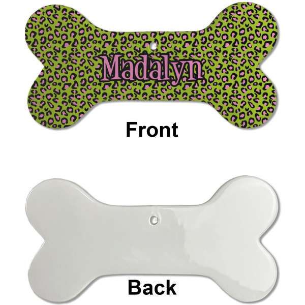 Pink & Lime Green Leopard Ceramic Flat Ornament - Bone Front & Back Single Print (APPROVAL)