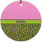 Pink & Lime Green Leopard Round Ceramic Ornament w/ Name or Text