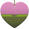 Pink & Lime Green Leopard Ceramic Flat Ornament - Heart (Front)
