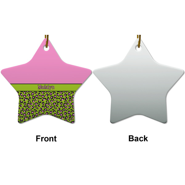 Pink & Lime Green Leopard Ceramic Flat Ornament - Star Front & Back (APPROVAL)