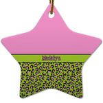 Pink & Lime Green Leopard Star Ceramic Ornament w/ Name or Text