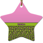 Pink & Lime Green Leopard Star Ceramic Ornament w/ Name or Text