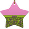 Pink & Lime Green Leopard Ceramic Flat Ornament - Star (Front)