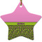Pink & Lime Green Leopard Star Ceramic Ornament w/ Name or Text
