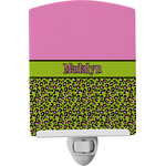 Pink & Lime Green Leopard Ceramic Night Light w/ Name or Text