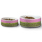 Pink & Lime Green Leopard Ceramic Dog Bowls - Size Comparison
