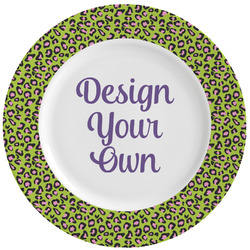 Pink & Lime Green Leopard Ceramic Dinner Plates (Set of 4) (Personalized)