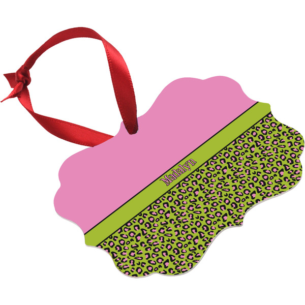Pink & Lime Green Leopard Christmas Ornament