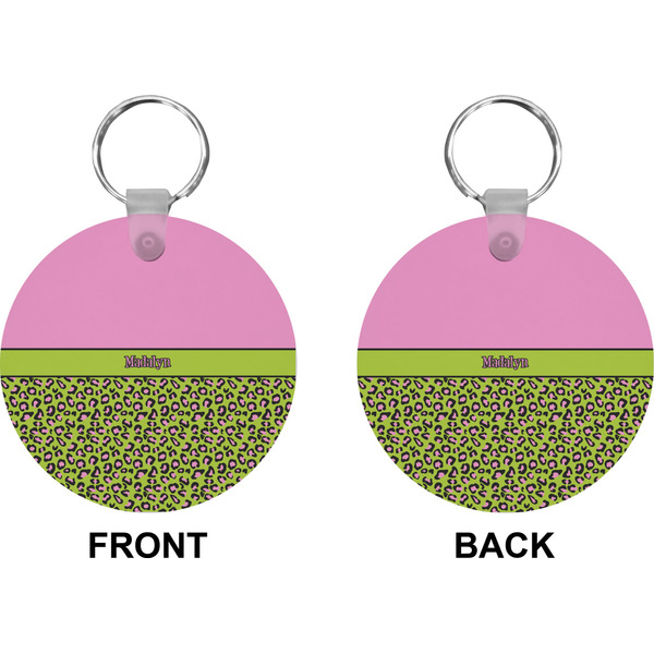 Pink & Lime Green Leopard Circle Keychain (Front + Back)