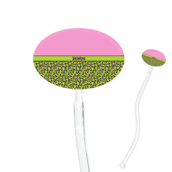 Pink & Lime Green Leopard 7" Oval Plastic Stir Sticks - Clear (Personalized)