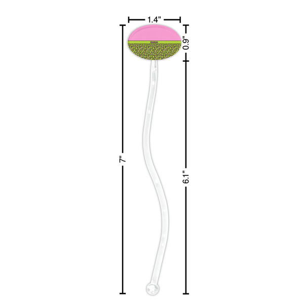 Pink & Lime Green Leopard Clear Plastic 7" Stir Stick - Oval - Dimensions