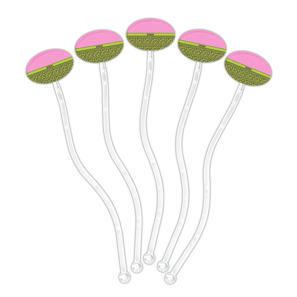 Pink & Lime Green Leopard Clear Plastic 7" Stir Stick - Oval - Fan