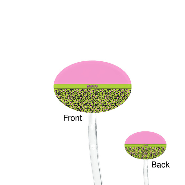 Pink & Lime Green Leopard Clear Plastic 7" Stir Stick - Oval - Front & Back