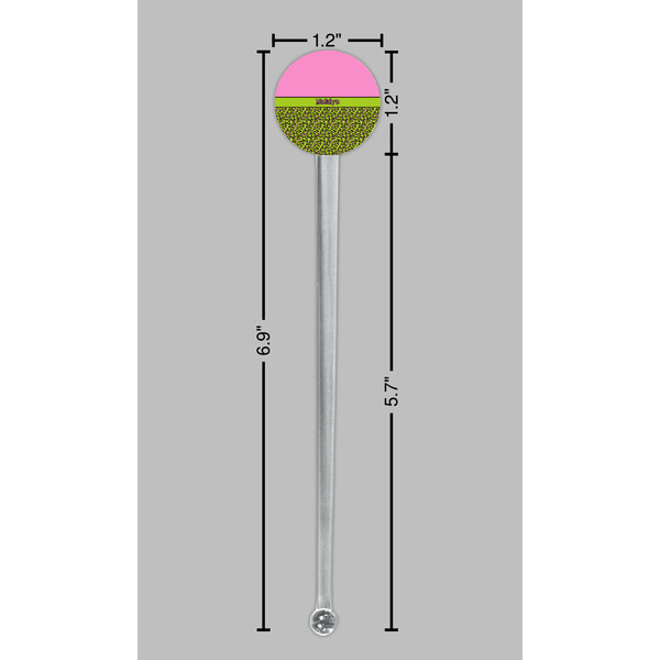 Pink & Lime Green Leopard Clear Plastic 7" Stir Stick - Round - Dimensions