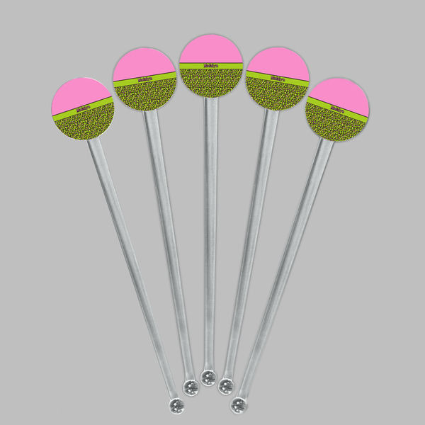 Pink & Lime Green Leopard Clear Plastic 7" Stir Stick - Round - Fan View