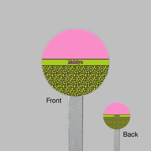 Pink & Lime Green Leopard Clear Plastic 7" Stir Stick - Round - Front & Back