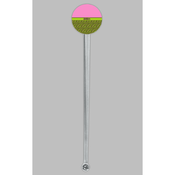 Pink & Lime Green Leopard Clear Plastic 7" Stir Stick - Round - Single Stick