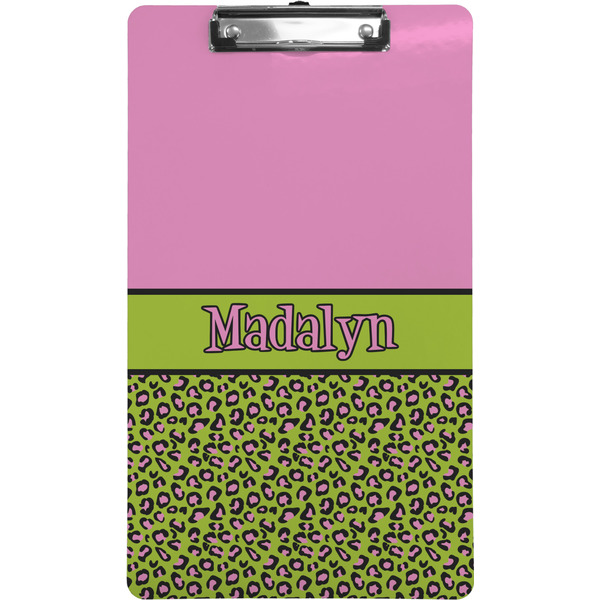 Custom Pink & Lime Green Leopard Clipboard (Legal Size) w/ Name or Text