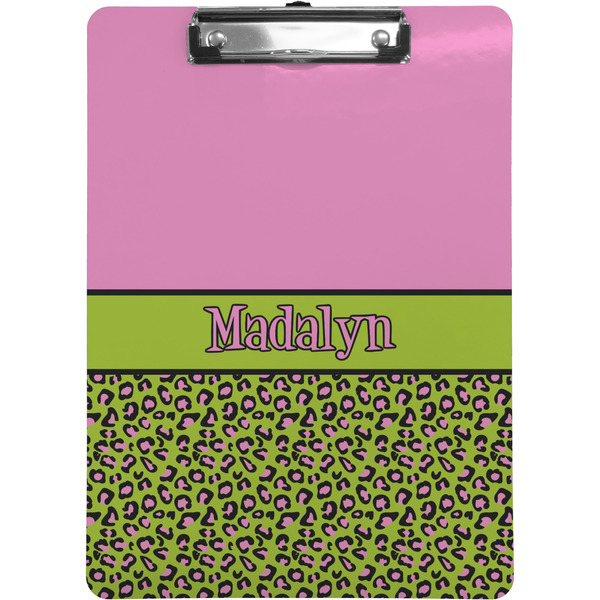Custom Pink & Lime Green Leopard Clipboard (Personalized)