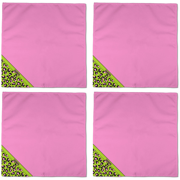 Pink & Lime Green Leopard Cloth Napkins - Personalized Dinner (APPROVAL) Set of 4