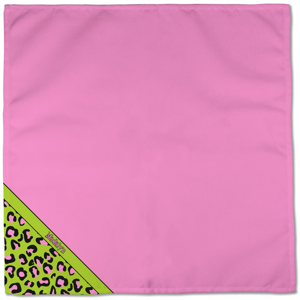 Pink & Lime Green Leopard Cloth Napkins - Personalized Dinner (Full Open)