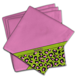 Pink & Lime Green Leopard Cloth Dinner Napkins - Set of 4 w/ Name or Text