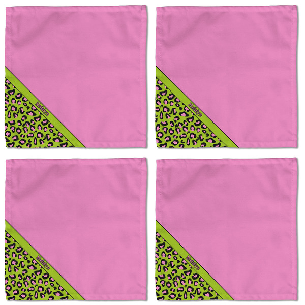 Pink & Lime Green Leopard Cloth Napkins - Personalized Lunch (APPROVAL) Set of 4