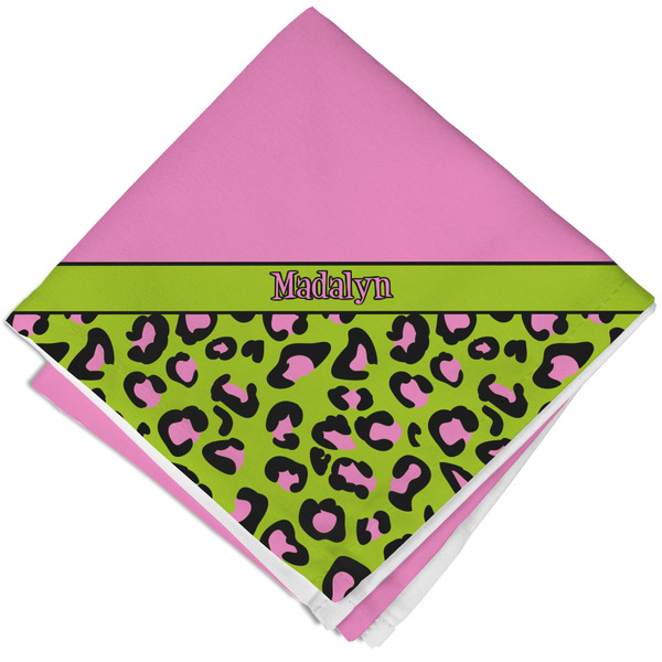 Custom Pink & Lime Green Leopard Cloth Cocktail Napkin - Single w/ Name or Text