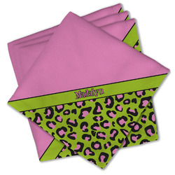 Pink & Lime Green Leopard Cloth Cocktail Napkins - Set of 4 w/ Name or Text