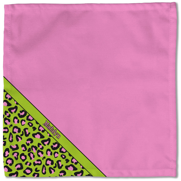 Pink & Lime Green Leopard Cloth Napkins - Personalized Lunch (Single Full Open)