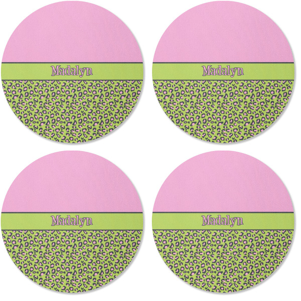 Pink & Lime Green Leopard Coaster Round Rubber Back - Apvl