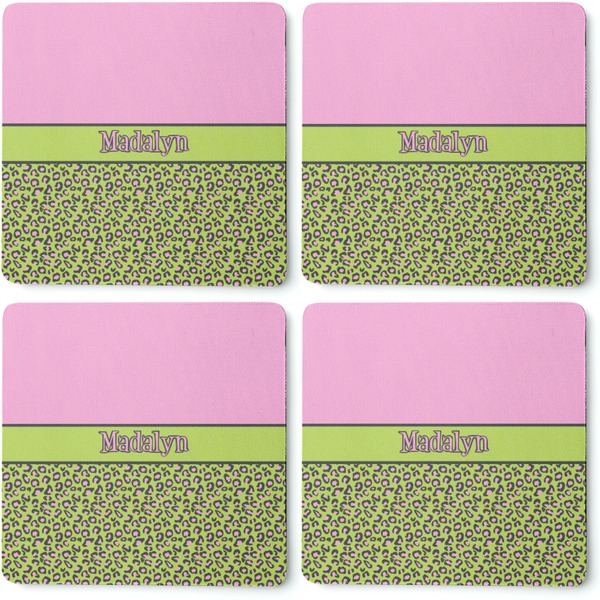 Pink & Lime Green Leopard Coaster Rubber Back - Apvl