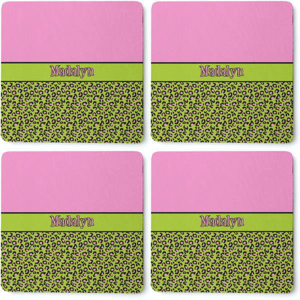 Pink & Lime Green Leopard Coaster Rubber Back - Apvl