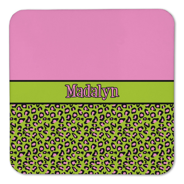 Pink & Lime Green Leopard Coaster Set - FRONT (one)