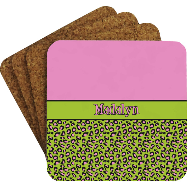 Pink & Lime Green Leopard Coaster Set (Personalized)