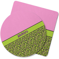 Pink & Lime Green Leopard Rubber Backed Coaster (Personalized)