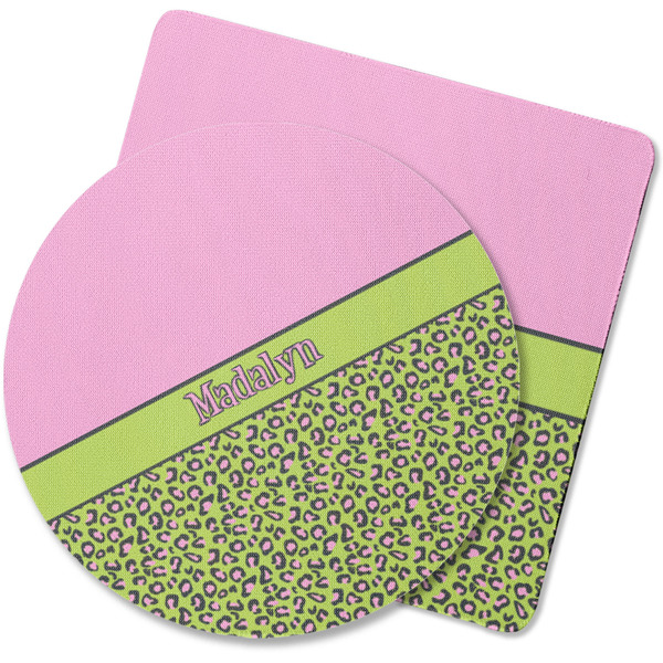 Custom Pink & Lime Green Leopard Rubber Backed Coaster (Personalized)