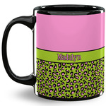 Pink & Lime Green Leopard 11 Oz Coffee Mug - Black (Personalized)