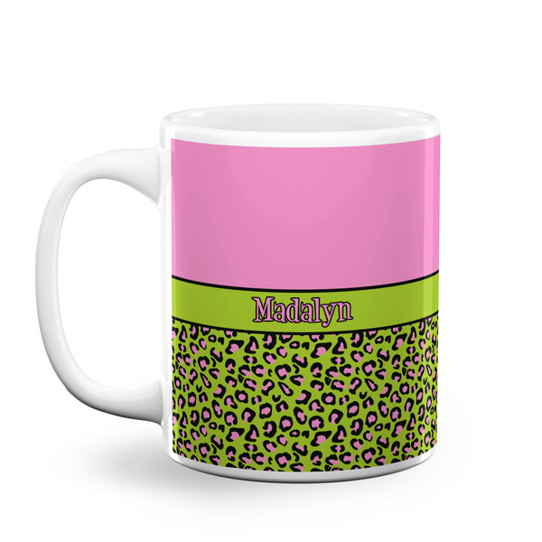 Custom Pink & Lime Green Leopard Coffee Mug (Personalized)